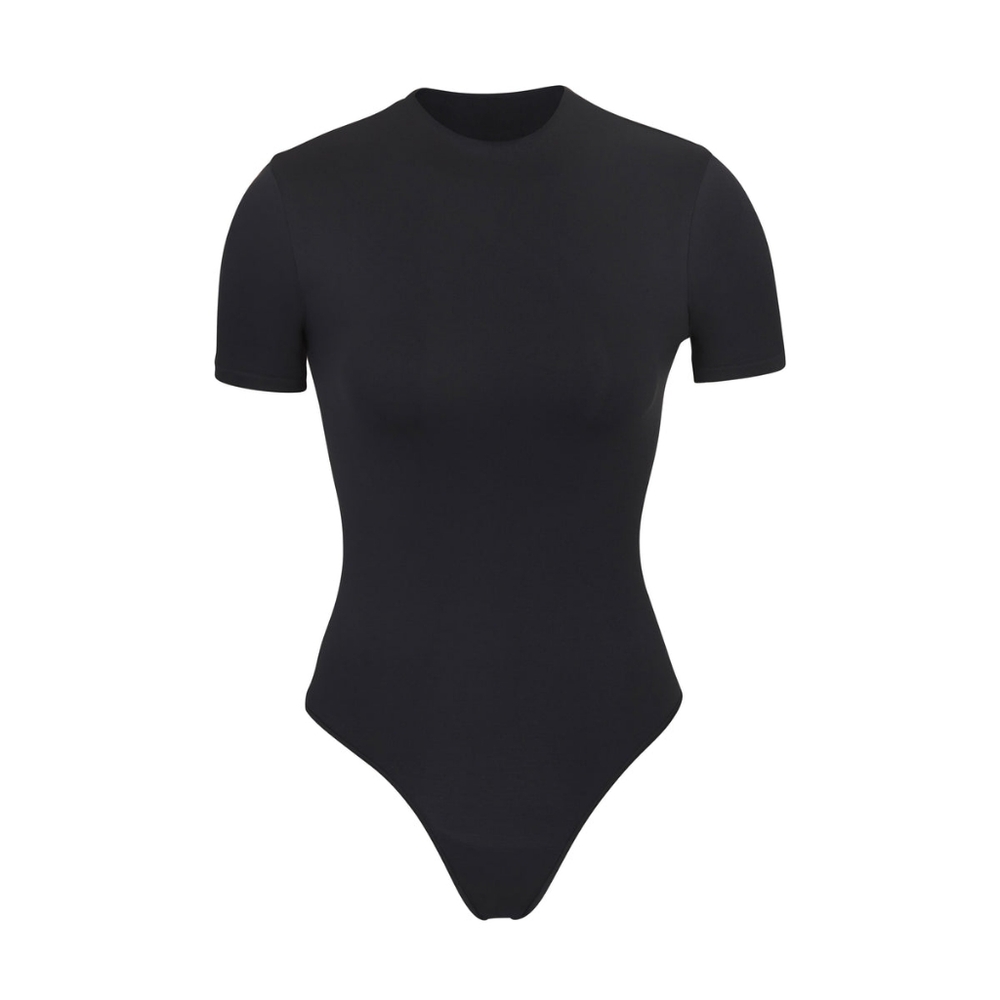 Skims Essential T-Shirt Bodysuit, Black, Onyx